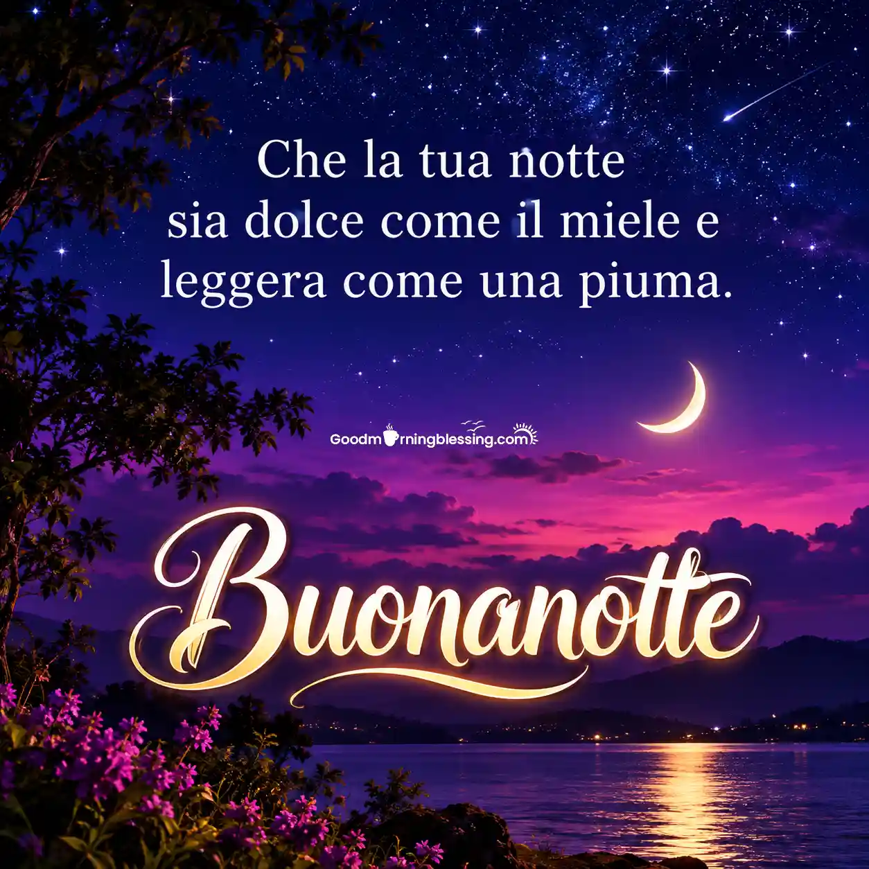 Good Night Italian Pic With Pink Flowers