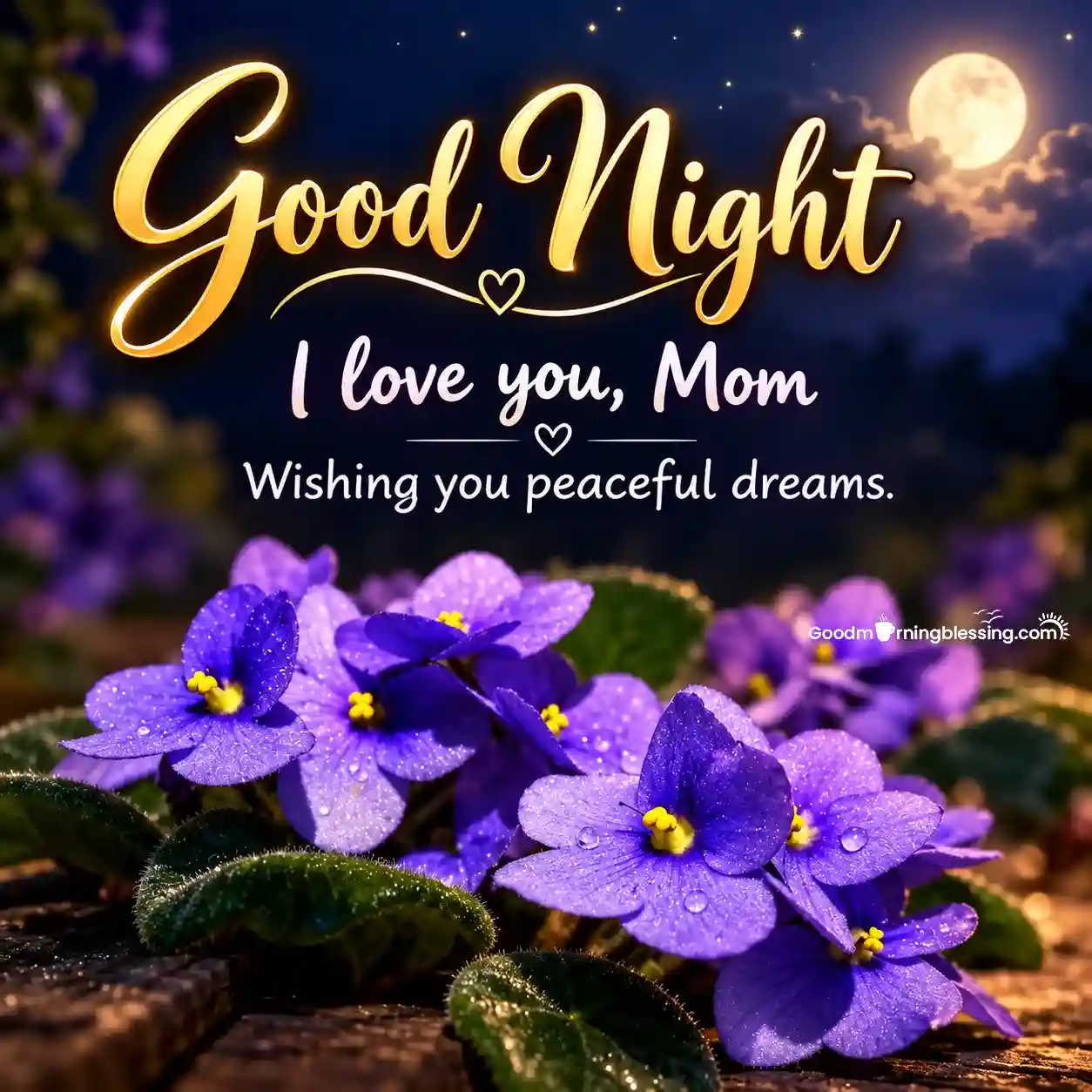 Good Night Mom With Beautiful Flowers Shining Image