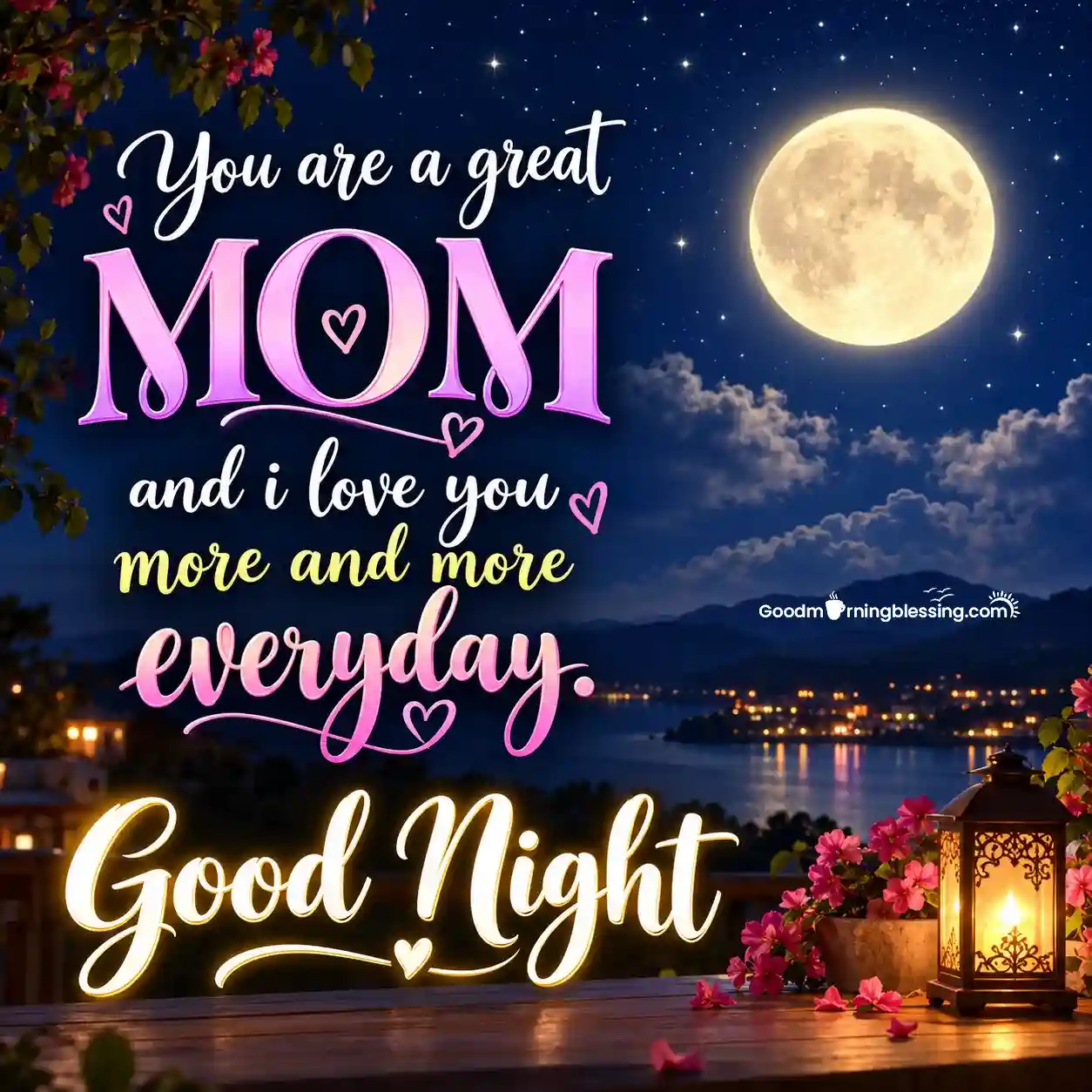 Good Night My Dear Mom With Moon