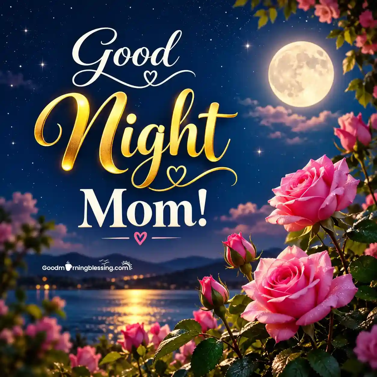 Good Night My Dear Mom With Pink Rose Amazing Pic